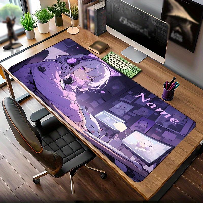 Anime Girl Gaming Desk Mat & Mouse Pad - Custom Name Personalized Non-Slip Rubber Base, Large Keyboard & Mouse Surface with Japanese Anime Characters, Home Office & PC Gaming Accessories, Ideal Gift for Gamers