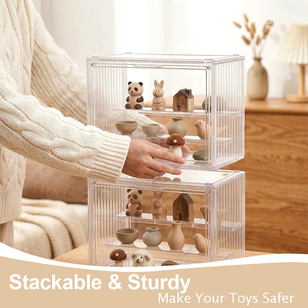 【Visible beauty】3 Tiers Clear Acrylic Display Case,Dustproof Step Shelf,Stackable Display Box for Figures Showcase Anime Cars/Jewellery/Bag Household Storage Box for Idle Items