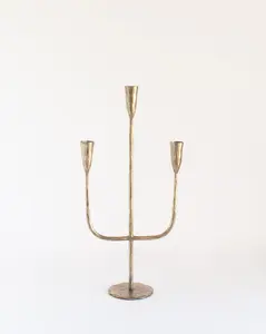 Hand-Forged Iron Candelabra – Brass Finish