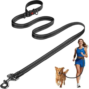 Simple Hands-Free Dog Leash, Outdoor Walking Running Leash, Nylon Fabric, Reflective Stripes, Waist, Shoulder Strap, Handle Attachment