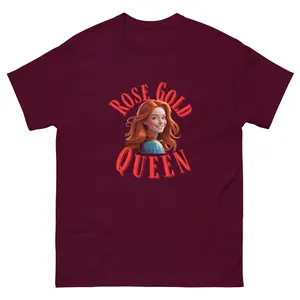 Rose Gold Queen T-Shirt, Loose fit, Black, Blue, Green, Maroon, Pink, Blue, up to size 3XL, 100% Cotton