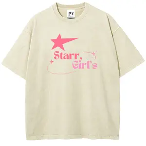 Y2K "Starr Girl" Star-Patterned T-Shirt — Vintage Washed, Trendy Streetwear Style