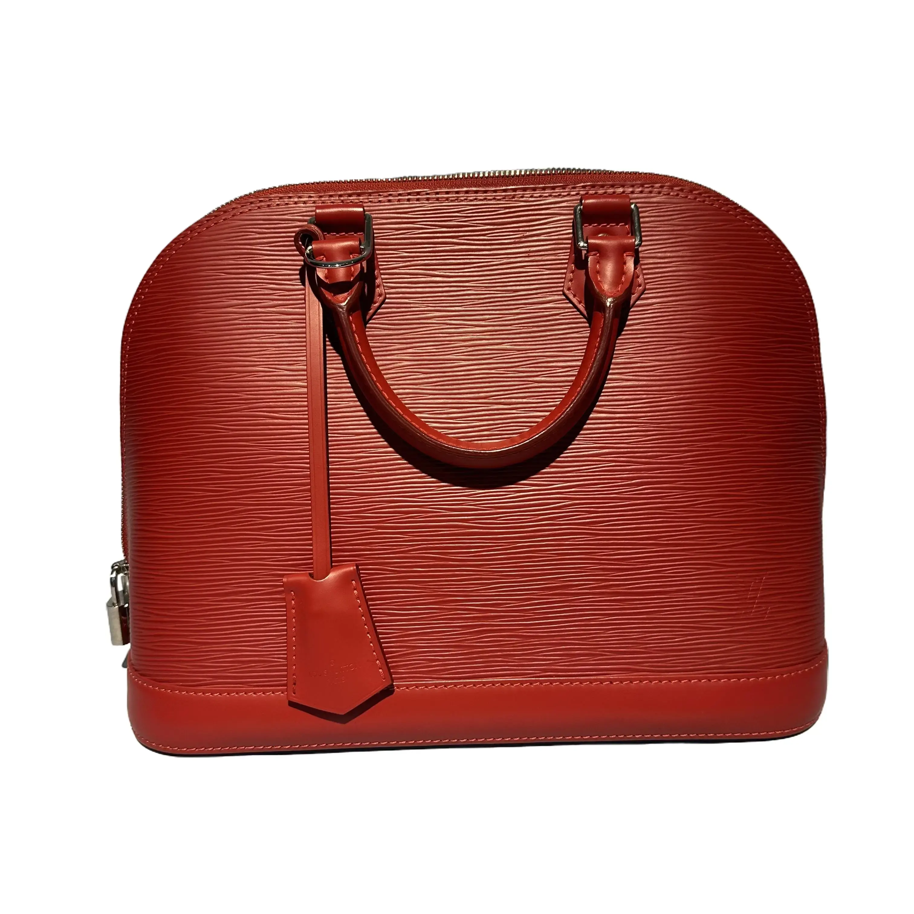 Pre-owned Louis Vuitton Medium Alma Handbag 13 Year Vintage, Vibrant Red Durable Cowhide Epi Leather, 31×24×15cm, Hand Carry, Shoulder Use, Sleek Structured Shape, Practical Capacity, Original Dust Bag Included, TKB00000115