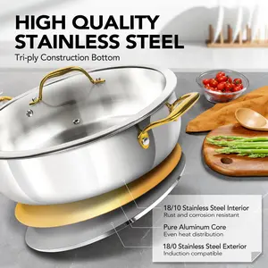 Stainless Steel Pan with Lid 7 Quart Saute Pan, Deep Frying Pan with Lid, Dishwasher and 12 Inch Cookware