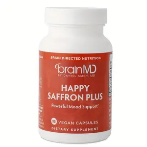 Happy Saffron Plus - 90 Vegan Capsules with Saffron Extract, Curcumin & Zinc for Mental Focus & Rest Support - Gluten Free, 30 Servings