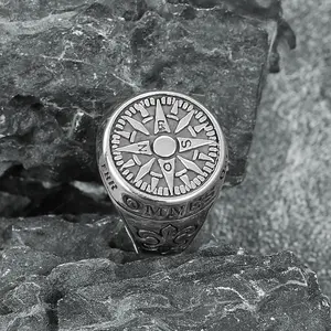 GTHIC Vintage Viking Nordic Compass Stainless Steel Marine Ring Birthday Gift For Daily Wea
