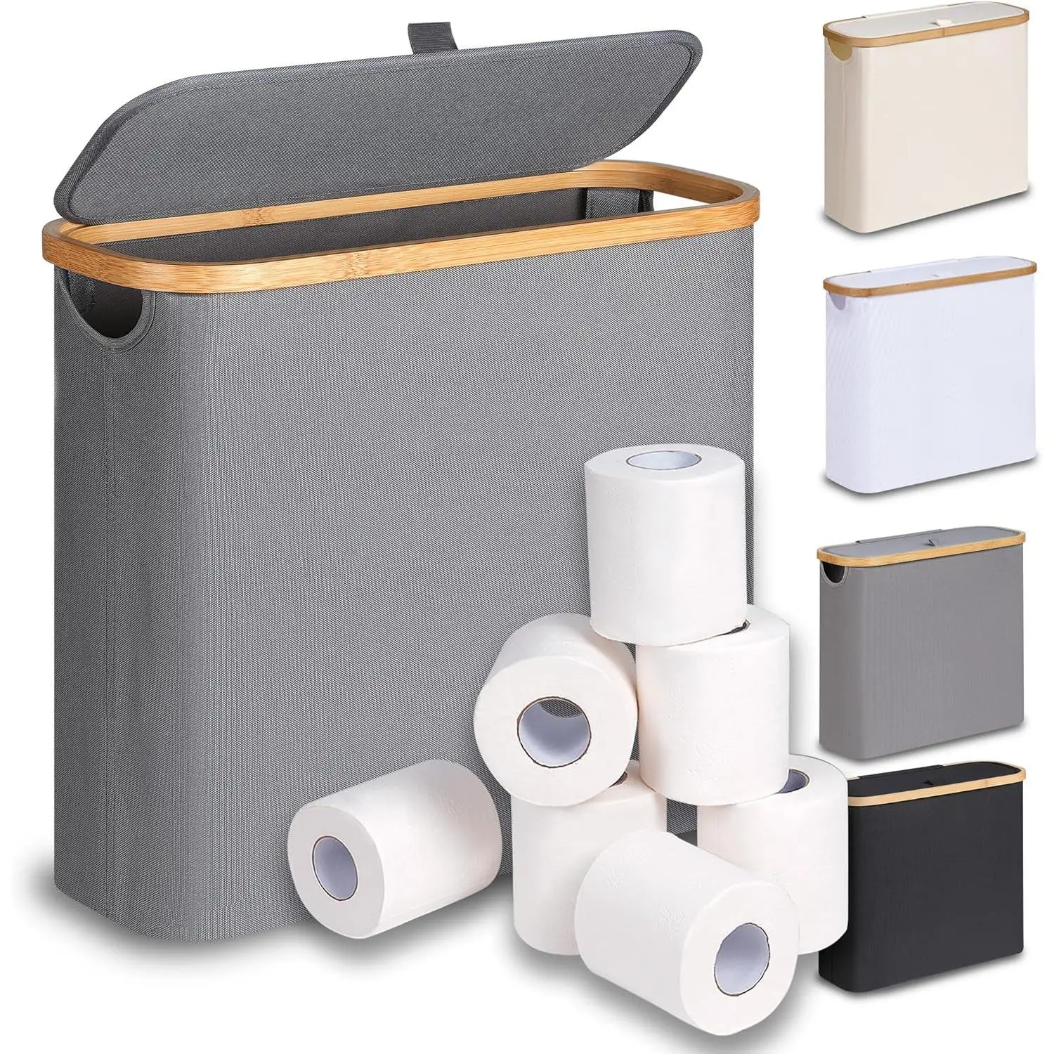 Grey Free-Standing Waterproof Toilet Paper Basket with Lid, Modern Eco-Friendly Transparent Home Organizer Storage Bin with Dry-Floor Base for Bathroom (Toilet Paper Organizer Supplies)