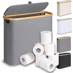 Toilet Paper Basket, Toilet Paper Storage with Lid, Toilet Paper Organizer for Bathroom, Free Standing Toilet Paper Holder with Storage
