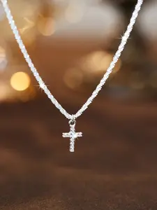S925 Sterling Silver Fashion Cross Pendant Necklace for Women & Girls, Dainty Cross Necklace, Simple Fashion Jewelry for Party, Daily Decor, Trendy All-match & Exquisite Jewelry for Birthday Gift