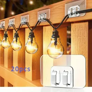 20pcs Sticky Wall Mountable Outdoor Light String Hooks, No Damage, Tool-Free, UV Resistant, Waterproof, Indoor & Patio Decor, Perfect for Holidays, Portable Hooks