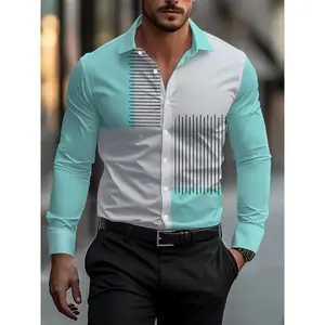 Men's regular fitted striped printed long sleeved shirt, all season casual slim fit collar comfortable button top, fashionable men's daily wear, men's clothingRAIMENTRY