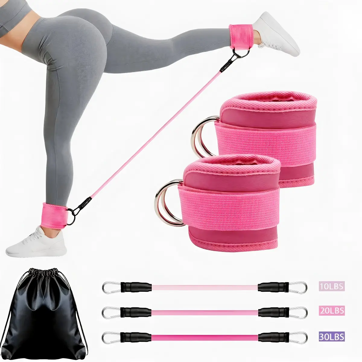 Adjustable  Resistance  Set with Padded Cuffs, 10-30 LBS TPE Tubes, Ideal for Glute Training, Home Gym & Outdoor Use (Suitable for Beginners)