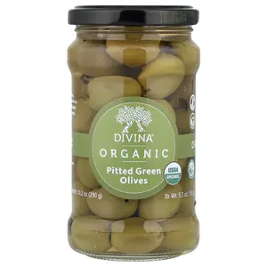 Divina Organic Pitted Green Olives, 5.3 oz (150 g)