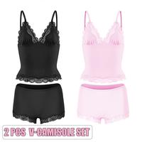V-Camisole Set(Black/Pink)