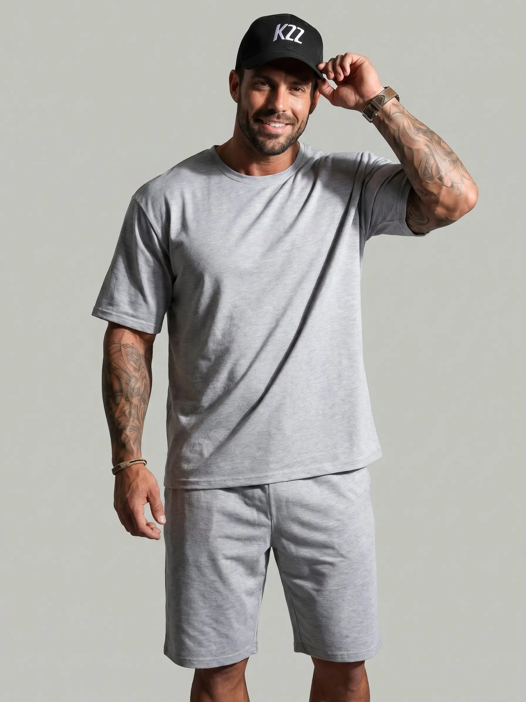 KZZ Men's 2-Piece Sports Clothing Set - Solid-Color Crew-Neck Short-Sleeve T-Shirt, Relaxed-Fit Shorts for Summer, Men's 2 Piece Sets, Men's 2 Piece Short Set, T-Shirts
