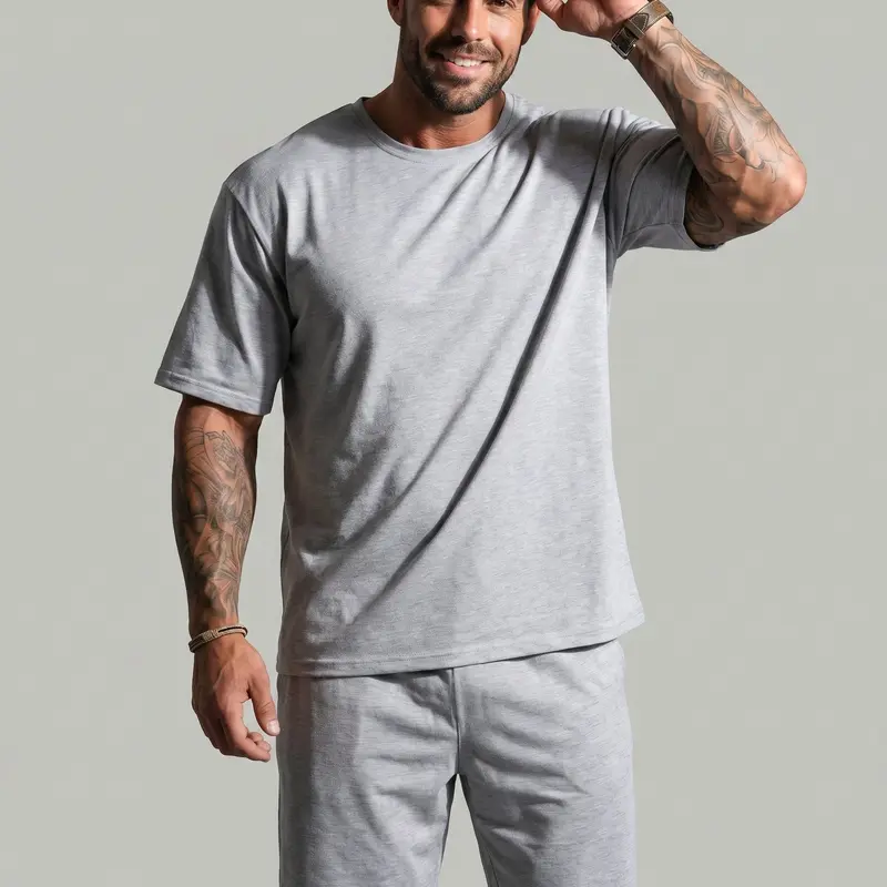 KZZ Men's 2-Piece Comfortable Summer Athletic Set - Solid-Color Crew-Neck Short-Sleeve T-Shirts, Relaxed-Fit Shorts, Casual Athletic Sportswear, Sports Wear Outfits
