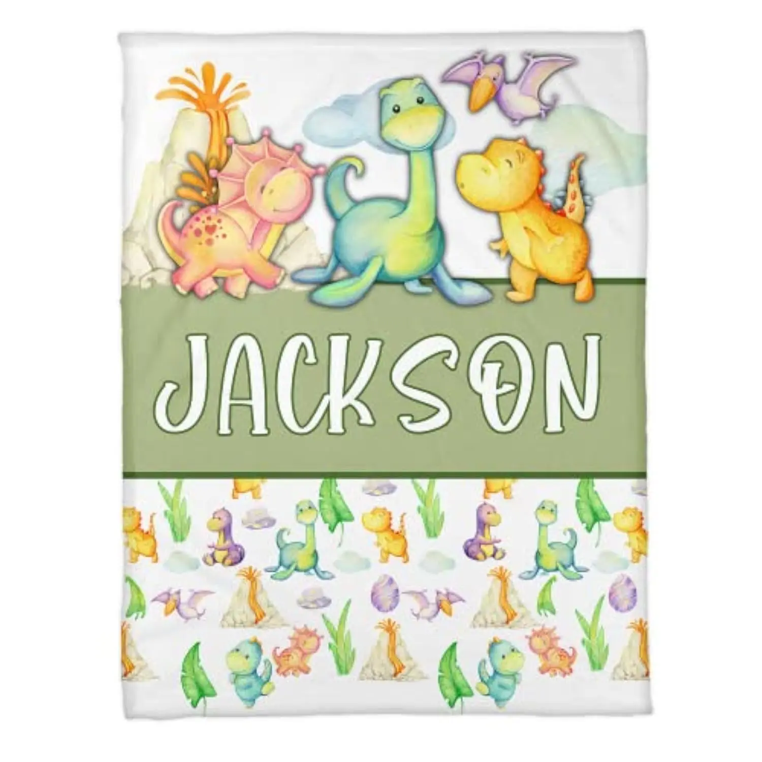 Wrinkle Resistant Flush Fleece Blanket - Dinosaur 1 Design, Custom Name Monogram, 101Cm×76Cm（30X40in）), 122Cm×81Cm（32X48in）), 152Cm×127Cm（50X60in）), Personalized Gift for Boys