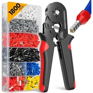 Crimping Tool Kit, Wire Ferrule Kit Crimper Connectors，4 corners Self-adjustable AWG23-7 gauge 1800PCS Ferrules Electrical Terminal，Crimpers Tools Pin Terminals Ratchet Pliers for Audio,Car,DIY