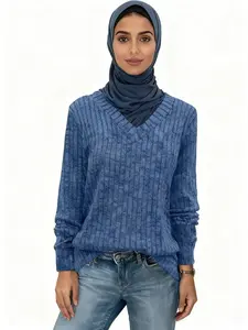 Women's Fall Winter Fashion V-Neck Long Sleeve Sweatshirt, Loose Fit Fitted Style, Elegant Casual Top for Daily Wear