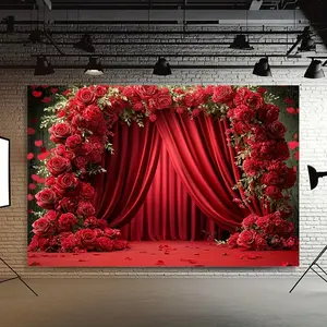 1pc Red Rose Backdrop Floral Photography Background for Wedding Anniversary Home Garden Event Decor