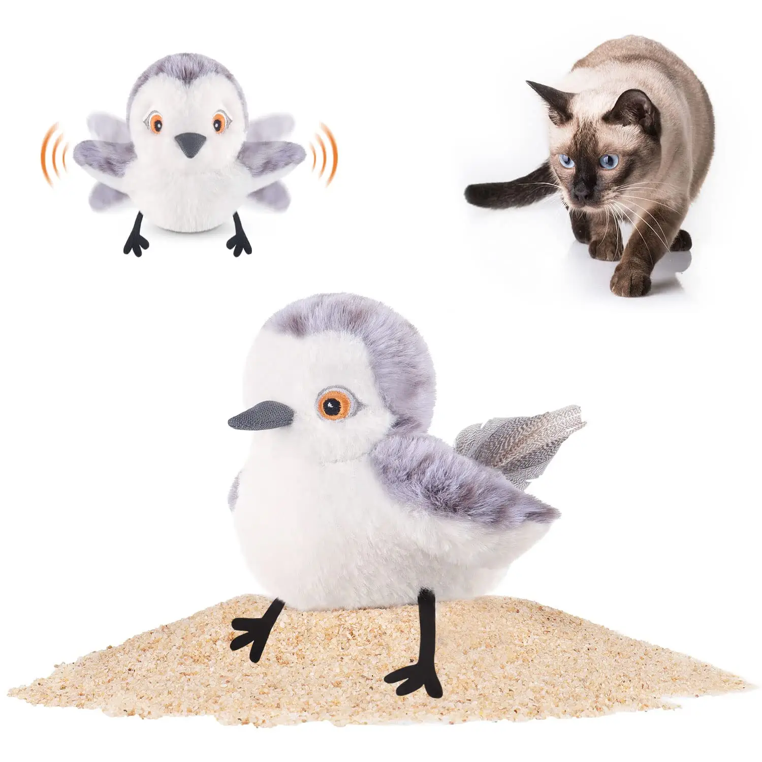 Potaroma Cat Toys Flapping Bird (No Flying),Lifelike Bird Chirp Tweet Touch-Activated Kitten Toy Rechargeable Interactive Cat Exercise Toys