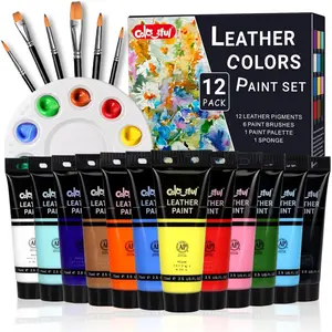 Colorful Acrylic Leather Paint Kit Set for Shoe Painting -12 Pack 2.5oz Leather Paint for Bag & Wallet Decor, Leather Jacket Care, Crafts DIY & Customizing Leather Projects,Not Contain Sponge