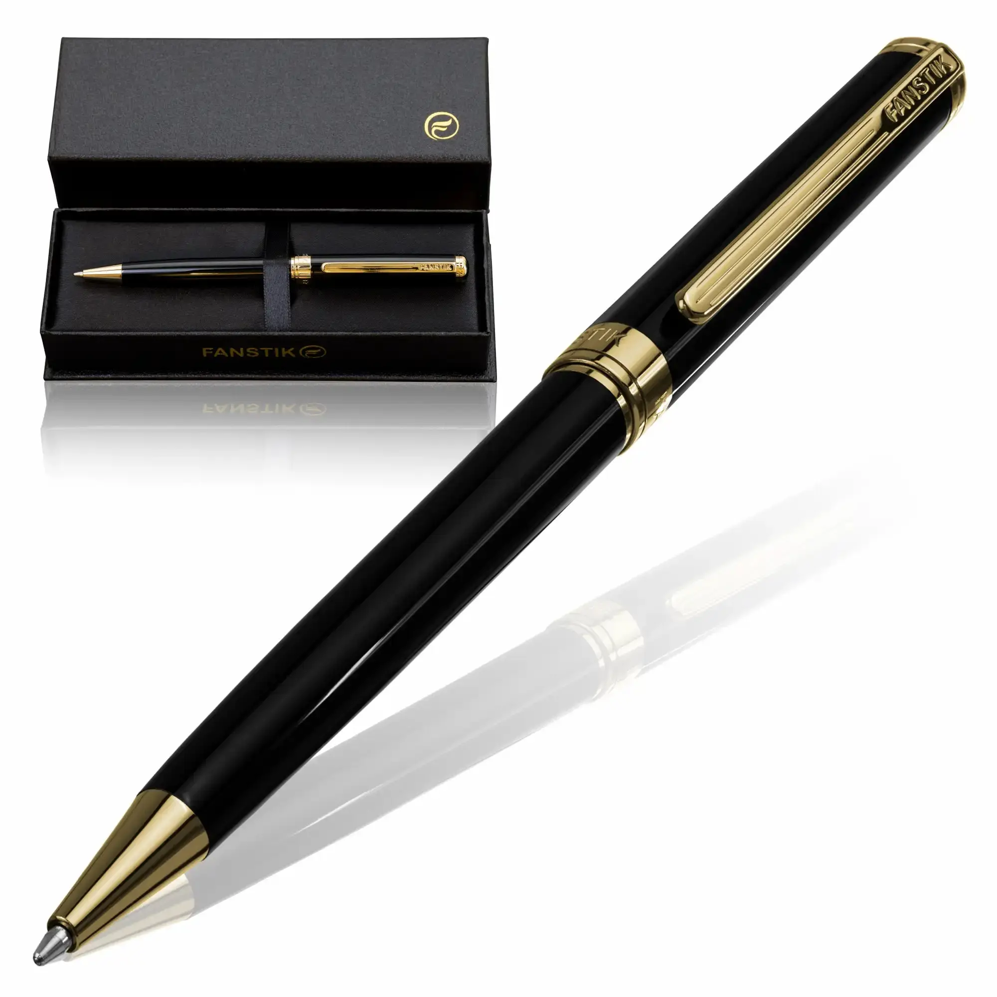 Fanstik Excelltus Ballpoint Pen — 24K Gold Plated, Black and Gold, Twist Mechanism, Luxury Gift Box (Lux BallPoint Black-Gold)