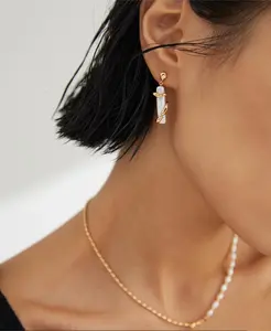 Sterling Silver Rectangle Baroque Pearl Earrings