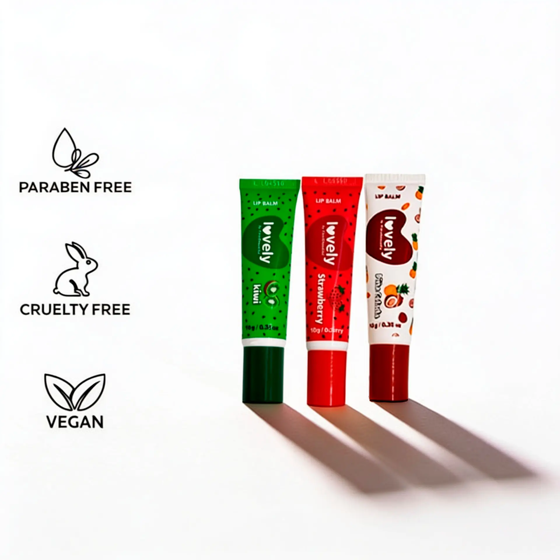 Brazilian Lip Balm Kit (3-Pack) by Face Beautiful - Strawberry, Kiwi & Piña Colada, Hydrating & Nourishing Tropical Lip Care for Soft, Smooth Lips, 10 g / 0.35 oz Each