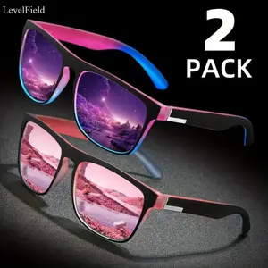 LevellField Retro Square Sunglasses for Men Women Colored Tinted Lens UV400 Classic Frame Lightweight Durable Fashion Eyewear for Driving Party Street Style Daily Wear 2 Pack