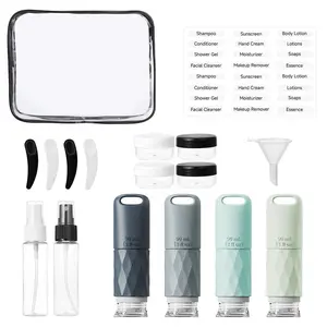 Travel Toiletry Bottle Set, 17pcs/set Leak Proof Refillable Liquid Container with Storage Bag, Reusable Travel Essentials Toiletry Bottles for Toiletries, Organiser