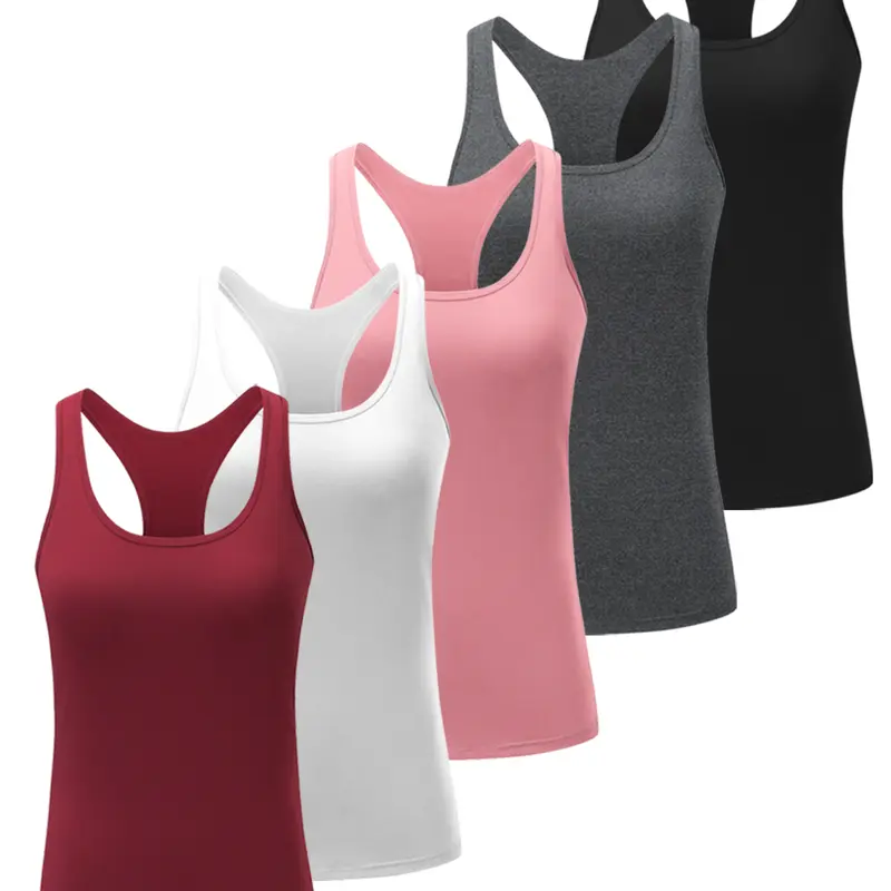Women's 5-Pack Maternity Racerback Tank Tops - Plain Maternity Clothing, Dry-Fit Sweat-Dry Fabric, Compression Fit, Crew Neck Option, Gym Training Sportswear for Gym