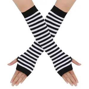 Cozy Striped Fingerless Gloves – Stylish Elbow-Length Warmers for Women!