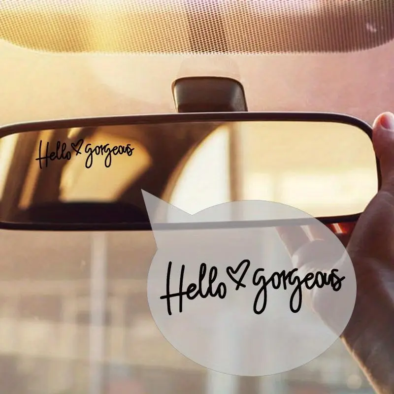 3pcs Car Rear Mirror Decoration Sticker, Hello Gorgeous Rear View Mirror Decal, Hello Gorgeous Rear-View Mirror Decal, Hey Handsome Rear-View Mirror D