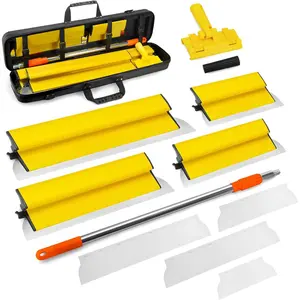 Drywall skimming blade set including extra blade insert and 32 stainless steel skimming blades extension handle smoothing drywall finishing tools with portable case
