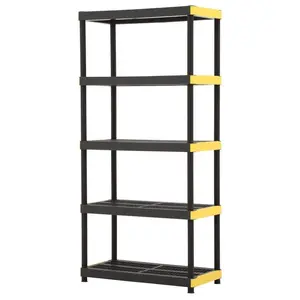 Heavy-Duty 5-Tier Black Plastic Shelving Unit – 36x74x18 Inch Multi-Purpose Garage Storage Rack, Easy to Assemble