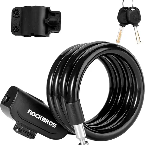 ROCKBROS Bicycle Cable Lock, Cycling Accessory for Bikes/Scooters, 3.4 ft-4 ft Fixed Length Options, 1/2 inch Diameter Rust-Resist PVC Steel Wire, ABS Lock Shell, Strong Plug, Mount Bracket, 2 Unique Keys, Waterproof Design for Fences