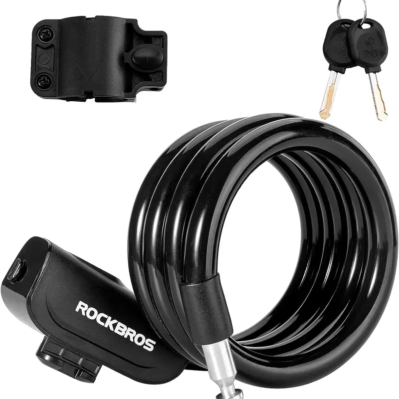ROCKBROS Bicycle Cable Lock, Cycling Accessory for Bikes/Scooters, 3.4 ft-4 ft Fixed Length Options, 1/2 inch Diameter Rust-Resist PVC Steel Wire, ABS Lock Shell, Strong Plug, Mount Bracket, 2 Unique Keys, Waterproof Design for Fences