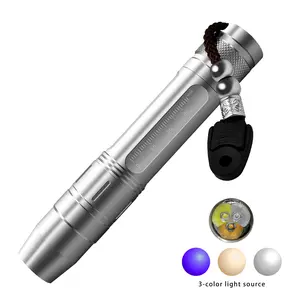 Uv Lamps Led Flashlight Ultraviolet Lamp R5 Jade Identification Lights Purpl Yellow White 3 in 1 Light Color Jewelry Gemstone Inspection Dog Urine and Stains Detector Lights Measurement Scale flashlight