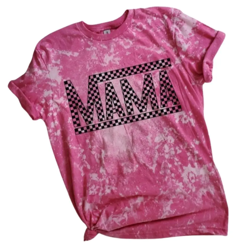 Mama Checkered Sublimation Bleached Tee