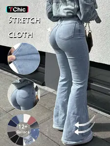 GILIPUR Y2K Women's High Waist Flare Leg Jeans Pants, Casual Button Fly Pocket Design Bell Bottom Denim, Women's Bottoms for Daily Wear, Kardashian Style, 000 Jeans, Fit, Suitable For All Seasons