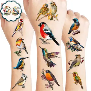 96 PCS Small Rainforest Bird Pre-Cut Temporary Tattoos Birthday Party Decorations Supplies Favors Hawaiian Summer Hummingbird Decor Stickers For Girls Boys Gift School Prizes Rewards (Normal)