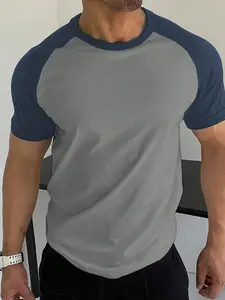 1pc Men's Raglan T-Shirt Vintage Two Tone Color Block Short Sleeve Slim Fit Muscle Tee Soft Breathable Cotton Sporty Casual Urban Lifestyle Top Breathable Tops