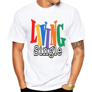 Living Single Rainbow Multicolor Bold Block Letter Graphic Print White Crew Neck T Shirt Unisex Oversized Loose Fit Soft Cotton Short Sleeve Tee Retro 90s Sitcom Inspired Casual Streetwear Basic Top For Men Women Single Pride TV Show Fans Everyday Outfit