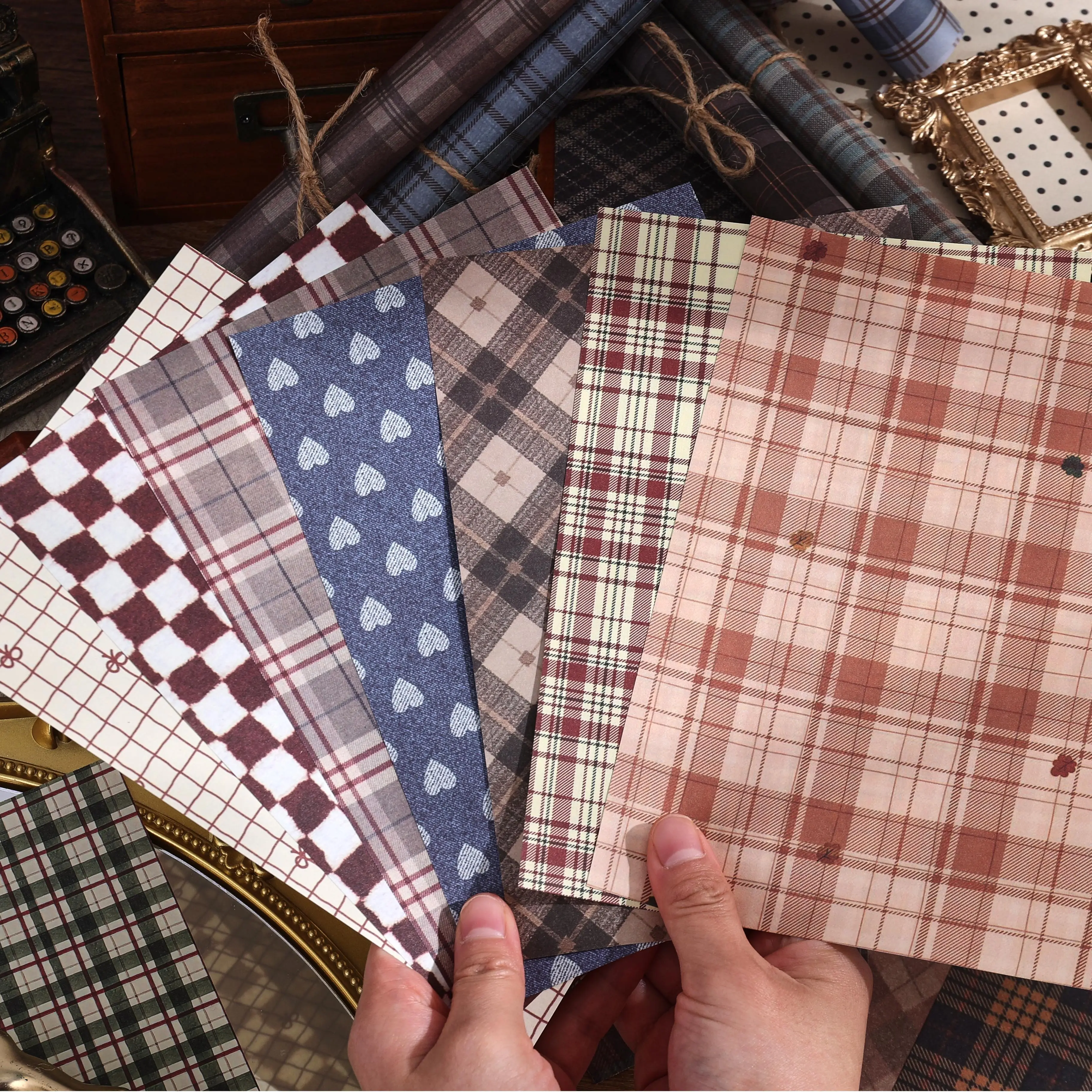 Vintage Plaid Craft Paper Scrapbooking Set - 160 Non-Sticky Grid Pattern Stationery Sheets, Craft Supplies for Adults, No Battery Needed, DIY Stamping & Junk Journaling Tools to Enhance Your Projects