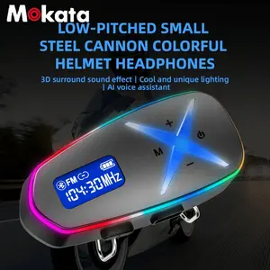 MOKATA two-channel communication device for motorcyclists with a 500-meter range, as well as motorcycle helmet headphones with music sharing, gradient ambient lights, graffiti design, detachable charging clip, manual or automatic call options, alerts