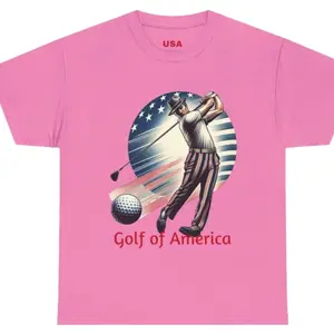 Golf of America Unisex T-Shirt - Pink, Casual Style, Ribbed Knit Collar, Dual Printing Techniques, Made from Strong Fabric, USA
