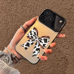 Cow patterned bow Shockproof phone case, suitable for iPhone 17 Pro Max 17Air 11 12 13 14 15 16 Pro Max Plus protective case, affordable price, anti drop retro high-end Sitka