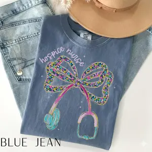 Comfort Colors Hospice Nurse T-Shirt | Hospice Care Tee | Registered Nurse T-Shirt | Nursing Student T-Shirt | Hospice Team Gift | Graduation Aide T-Shirt with Bow