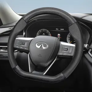 For Infiniti Steering Wheel Cover Frosted Carbon Fiber Textured Leather Combined with Perforated Breathable PU Leather Fits QX60/QX50/QX80/QX55/Q50/Q60/QX70 and Other Models Black Burgundy Mocha Orange